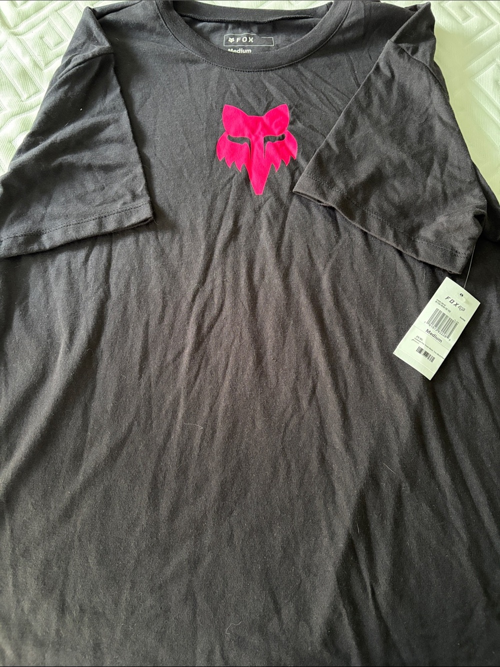 Fox Black Short-Sleeve Tee with Bright Pink Fox Head